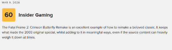 《零：红蝶 重制版》M站开分74！值得恐怖游戏爱好者一玩